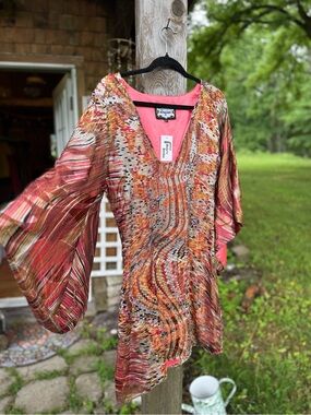 Meghan Los Angeles Boho Print Silk Tunic Mini Dress